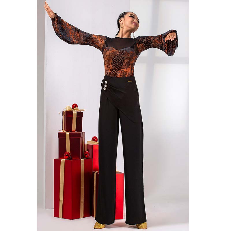 WJJ Women’s Velvet Lantern Sleeve Modern Dance Tops Training Clothes Bodysuit