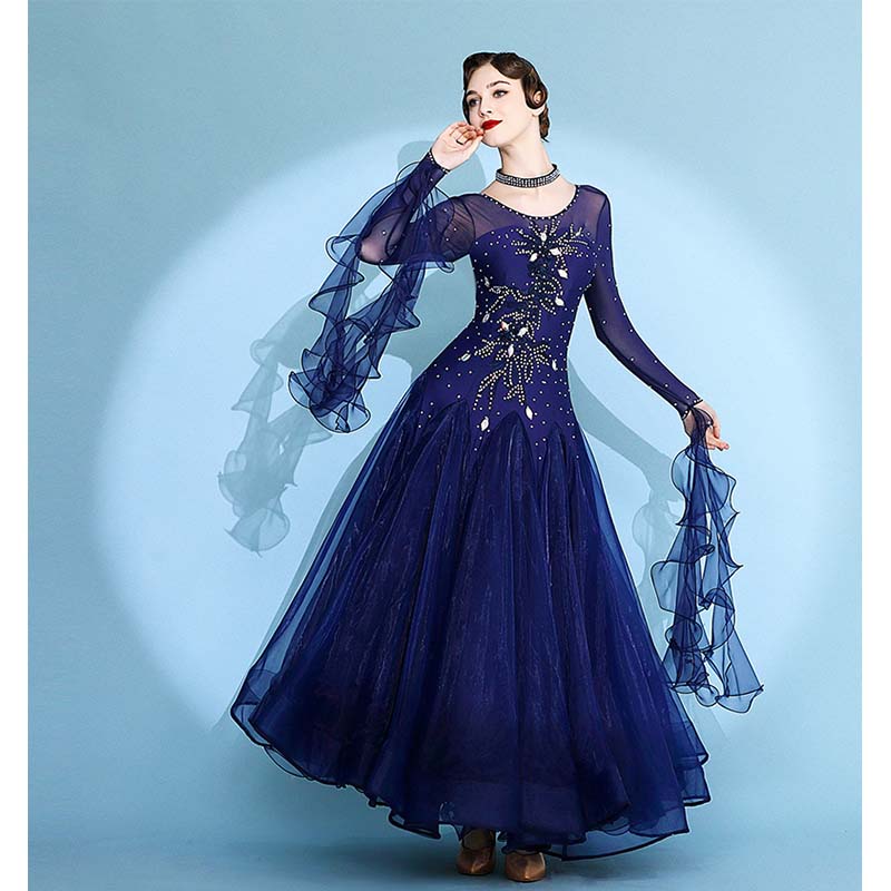 Customisable-Women's Long Sleeve Waltz Modern Ballroom Dance Dress Competition Dresses Performance wear