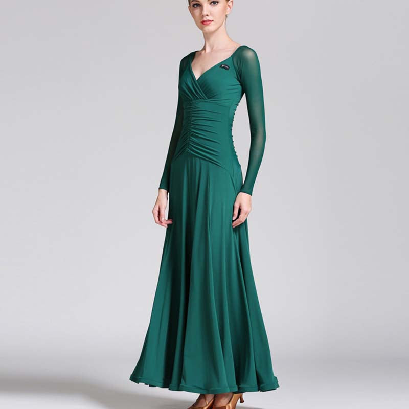 Women's Long Sleeve V-Neck Modern Dance Costume Ballroom Dance Dress