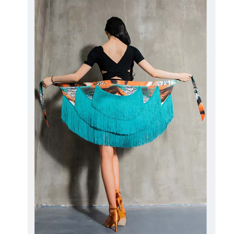 YES Women's Print One-piece Tassel Latin Dance Skirt Hip Scarf Dancewear Training Skirt
