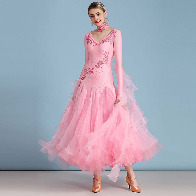 Women's Long Sleeve Waltz Modern Ballroom Dance Dress Competition Dresses