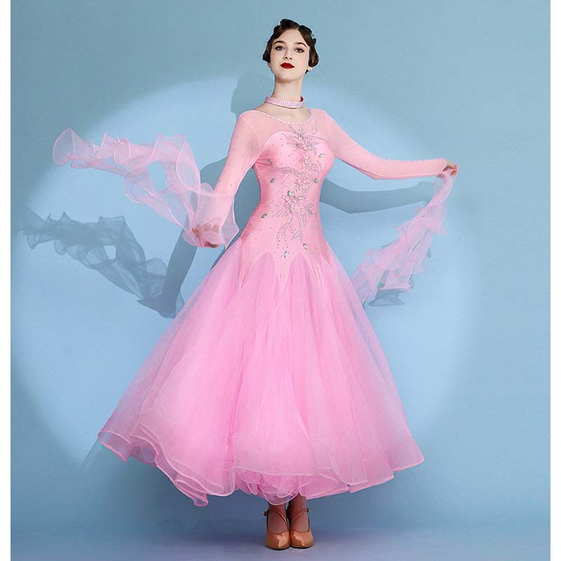 Customisable-Women's Long Sleeve Waltz Modern Ballroom Dance Dress Competition Dresses Performance wear