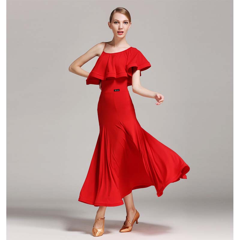 Women's Lotus Leaf Modern Dance Dress Ballroom Dancing Costume Training Performance Dress
