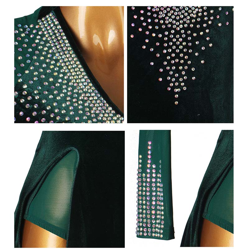 Customisable-Women's Performance Long Sleeve Velvet Tassels Latin Salsa Dance Dress Competition Dress