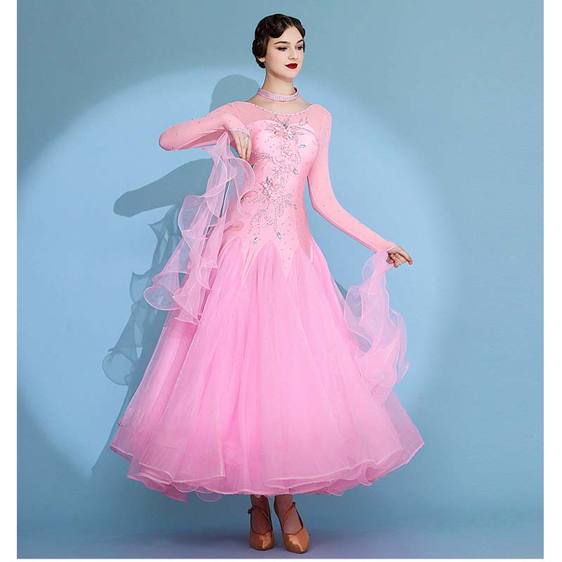 Customisable-Women's Long Sleeve Waltz Modern Ballroom Dance Dress Competition Dresses Performance wear