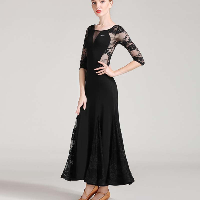 Women's Long Sleeve Lace Modern Dance Dresses Ballroom Dance costume Big Swing Dress