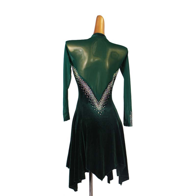 Customisable-Women's Performance Long Sleeve Velvet Tassels Latin Salsa Dance Dress Competition Dress