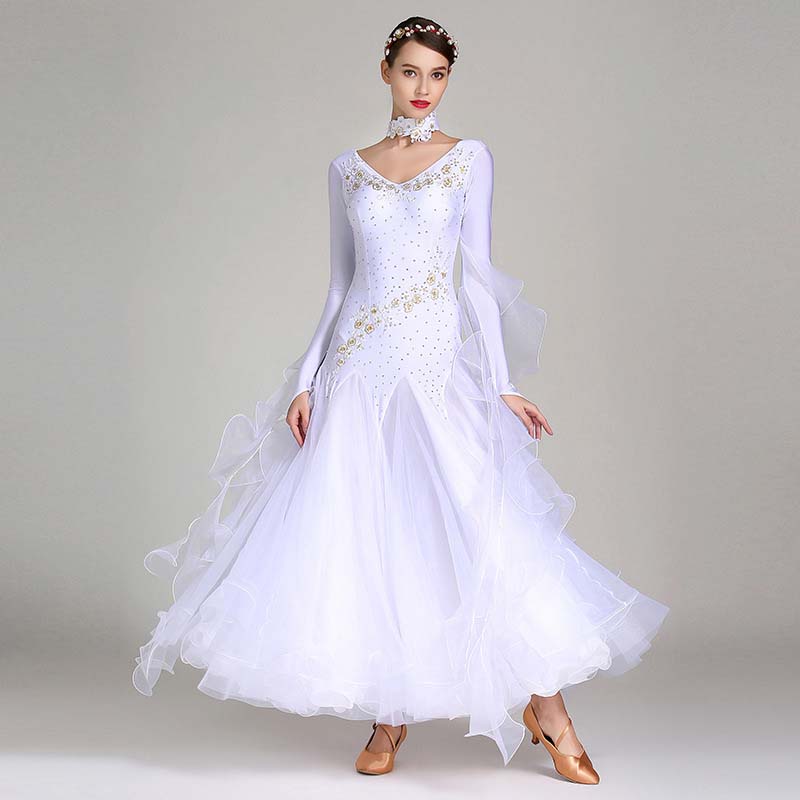 Women's Long Sleeve Waltz Modern Ballroom Dance Dress Competition Dresses