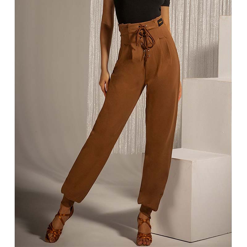 WJJ Women's High-waist Rope-tied National Standard Dance Pants Training Clothes