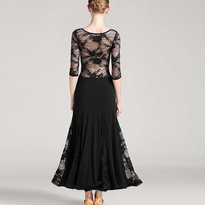 Women's Long Sleeve Lace Modern Dance Dresses Ballroom Dance costume Big Swing Dress