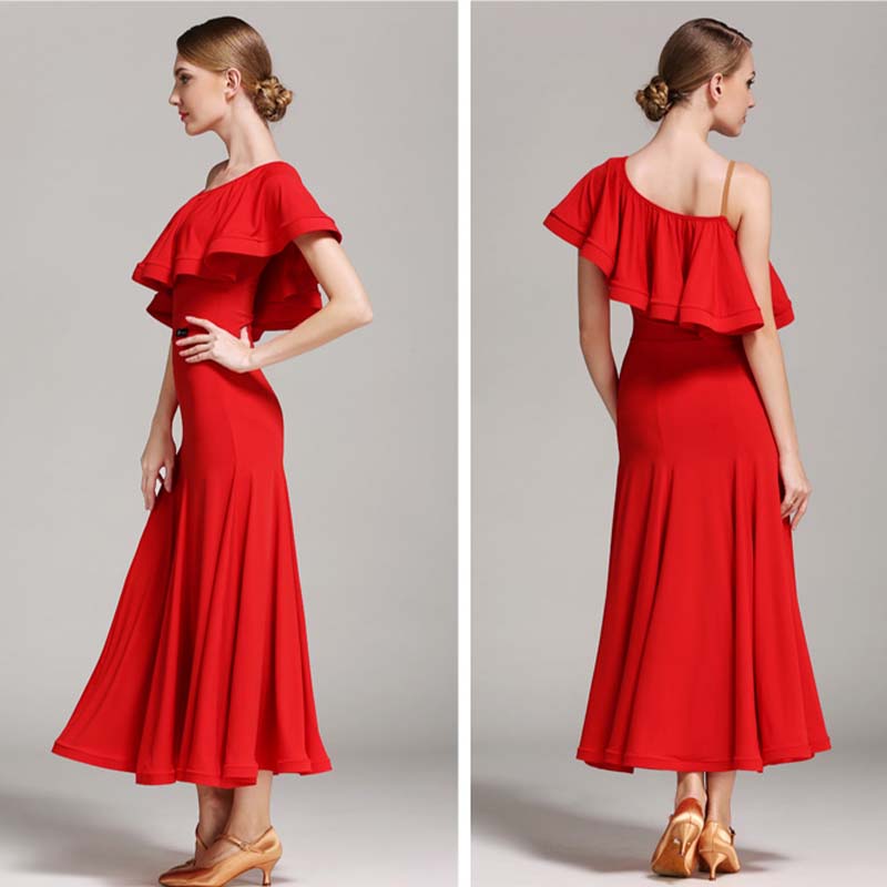 Women's Lotus Leaf Modern Dance Dress Ballroom Dancing Costume Training Performance Dress