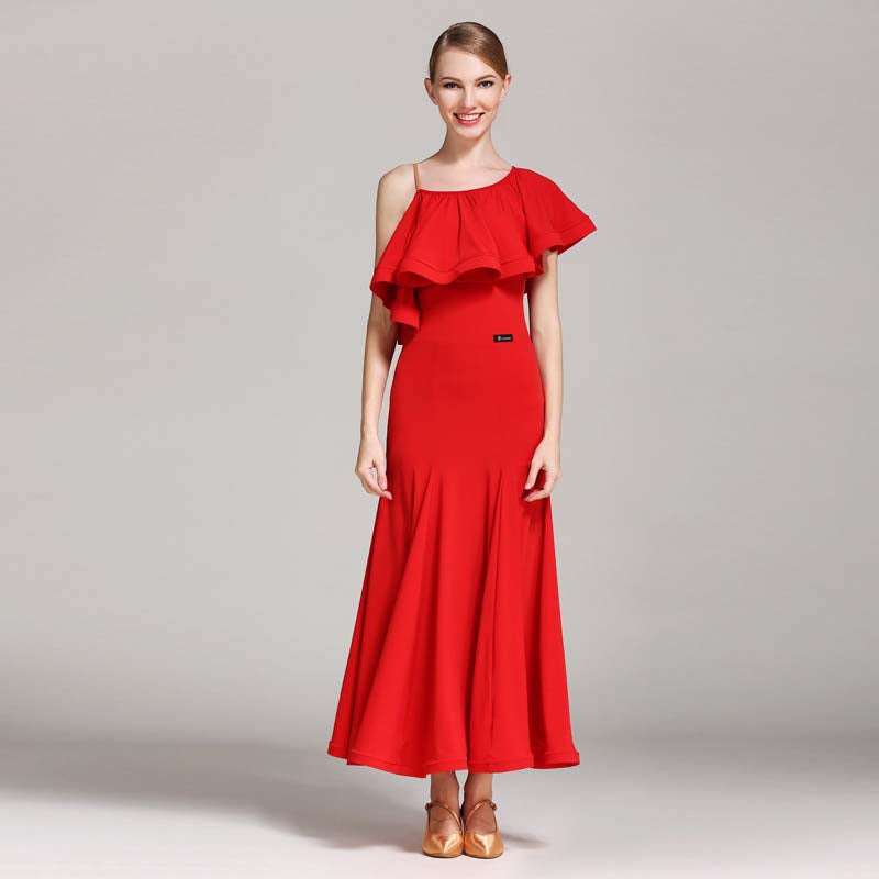 Women's Lotus Leaf Modern Dance Dress Ballroom Dancing Costume Training Performance Dress