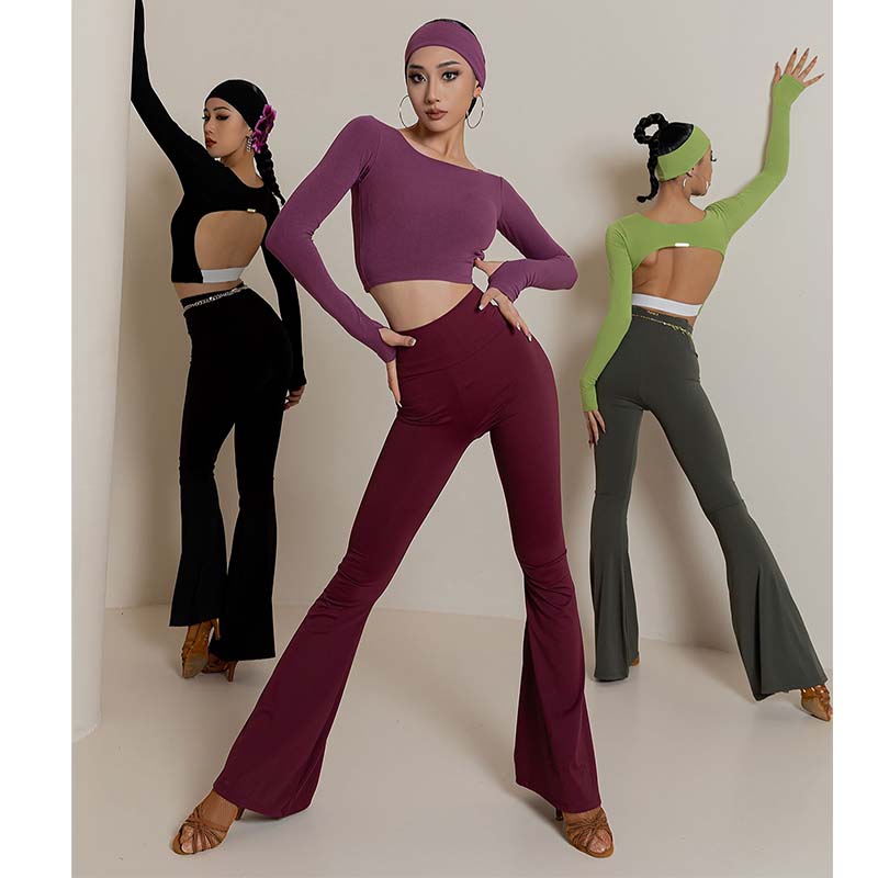 YES Women's High Waist Pants Latin Dance Wear Training Performance Pants