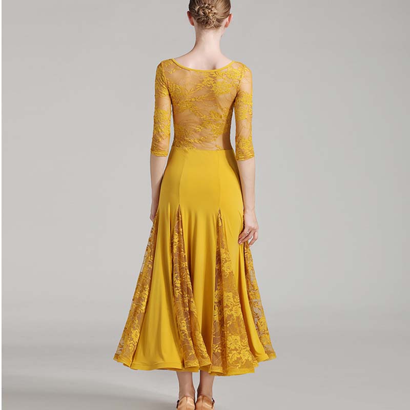 Women's Long Sleeve Lace Modern Dance Dresses Ballroom Dance costume Big Swing Dress