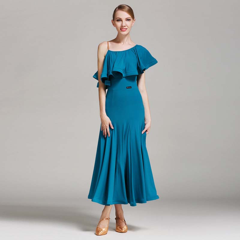 Women's Lotus Leaf Modern Dance Dress Ballroom Dancing Costume Training Performance Dress