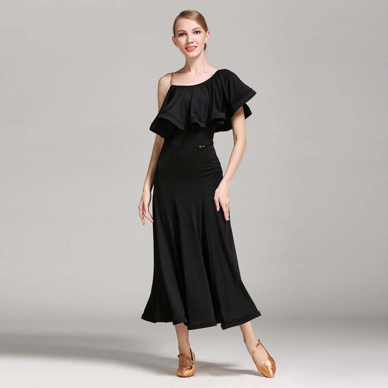 Women's Lotus Leaf Modern Dance Dress Ballroom Dancing Costume Training Performance Dress