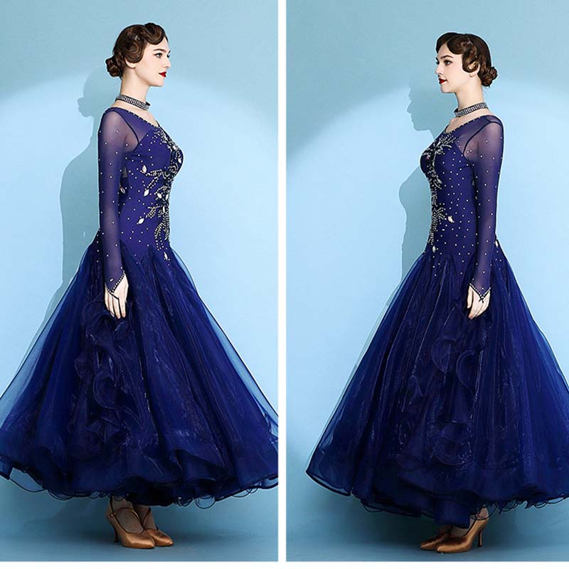 Customisable-Women's Long Sleeve Waltz Modern Ballroom Dance Dress Competition Dresses Performance wear