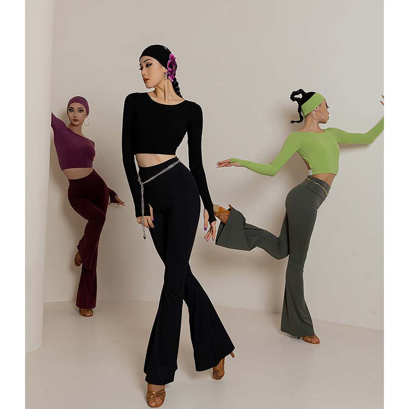 YES Women's High Waist Pants Latin Dance Wear Training Performance Pants