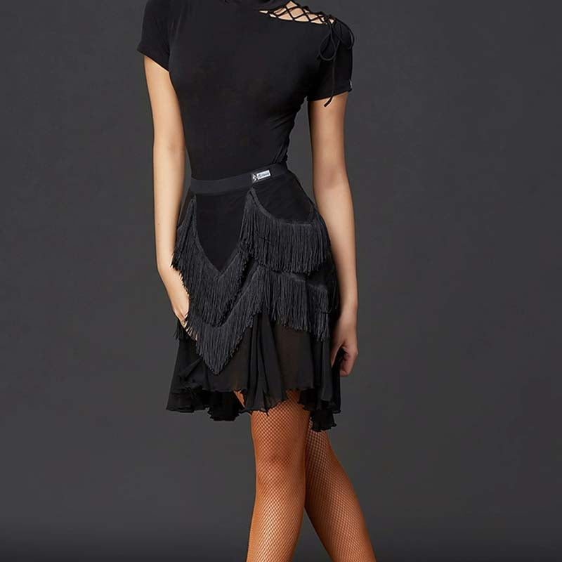 HC-Women's Black Tassel Dance Skirts Training Performance Skirts