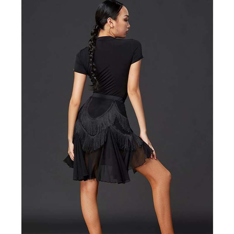 HC-Women's Black Tassel Dance Skirts Training Performance Skirts