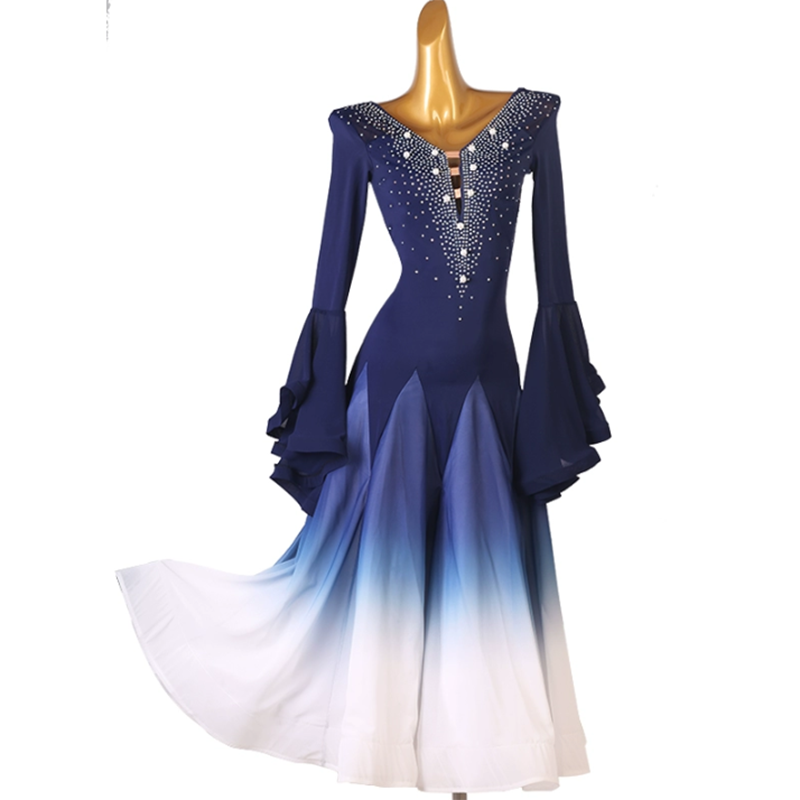 Customisable-Women's Horn Sleeve Waltz Ballroom Dance Competition Modern Dance Large Swing Dress