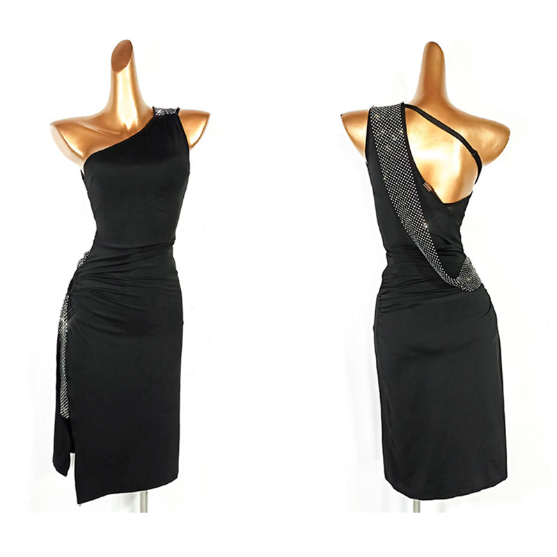 YJFY Women's Spandex One Shoulder Latin Dance Dress Dance Wear Training Performance Dress