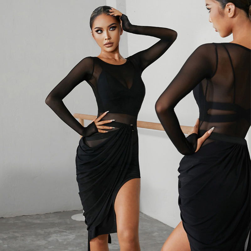 Z Women's Chinlon Splicing Latin Dance Dress Dance Wear Training Performance Dress