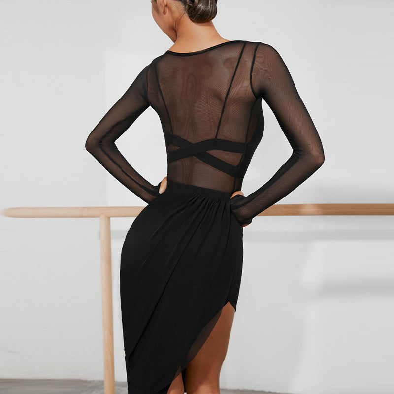 Z Women's Chinlon Splicing Latin Dance Dress Dance Wear Training Performance Dress