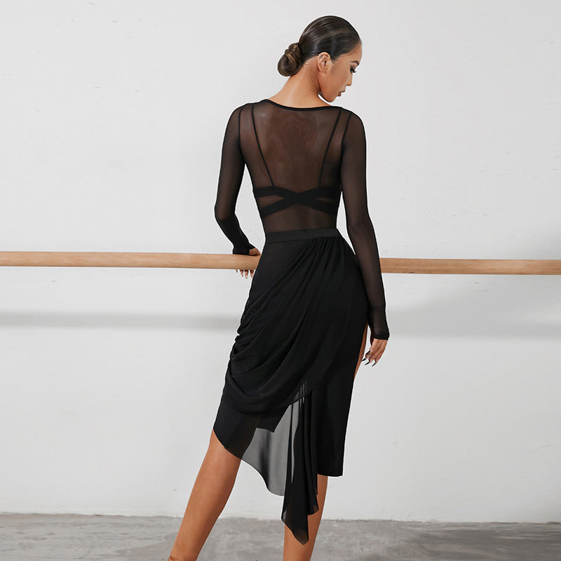 Z Women's Chinlon Splicing Latin Dance Dress Dance Wear Training Performance Dress