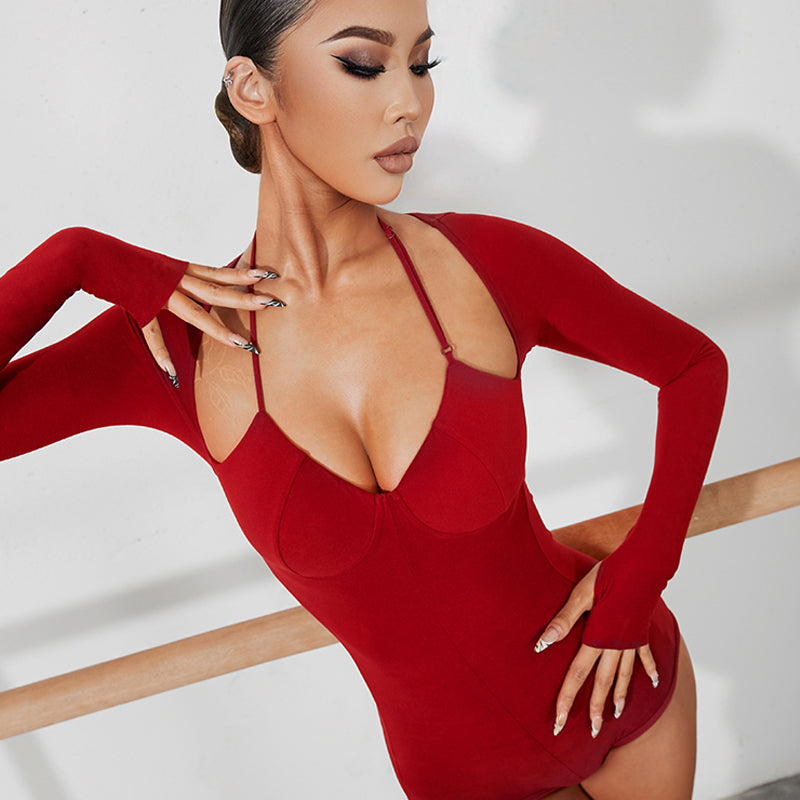 Z Women's Milk Silk Long Sleeve Bodysuit Practice Dance Wear