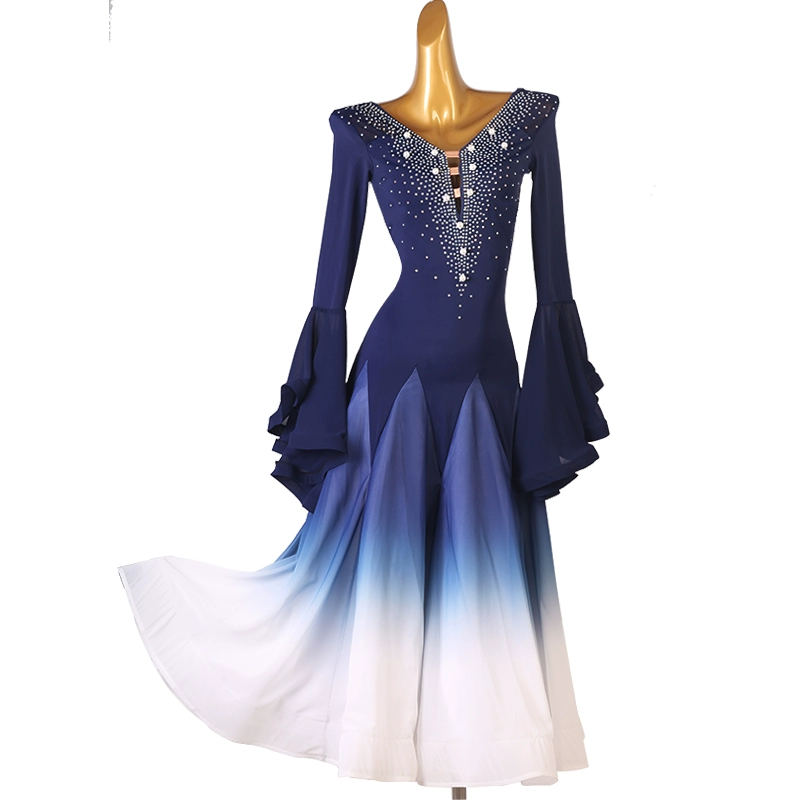Customisable-Women's Horn Sleeve Waltz Ballroom Dance Competition Modern Dance Large Swing Dress