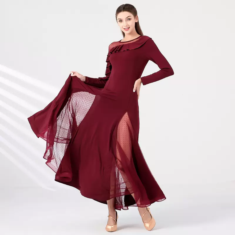 Women's Long Sleeve Modern Dance Performance Dress Waltz Ballroom Dance Dress