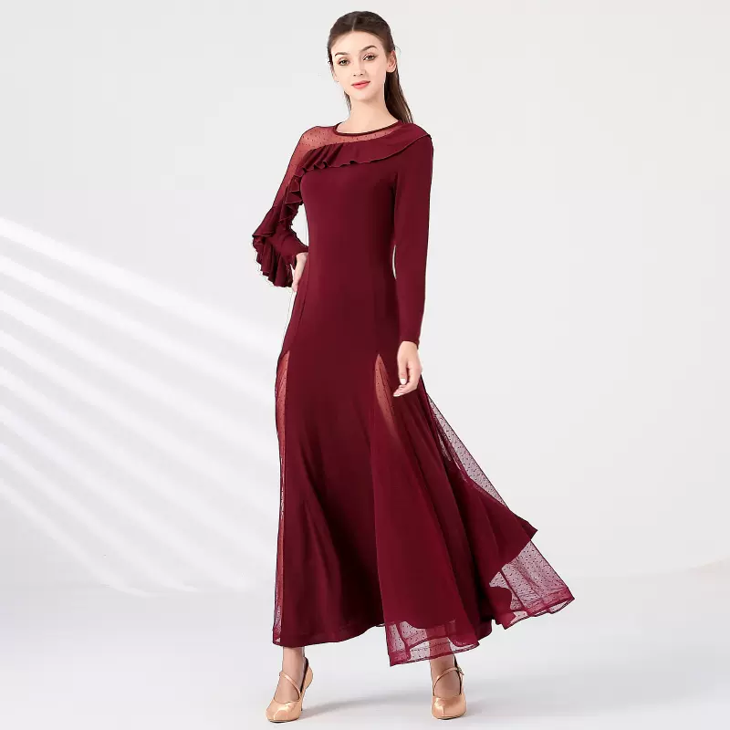 Women's Long Sleeve Modern Dance Performance Dress Waltz Ballroom Dance Dress