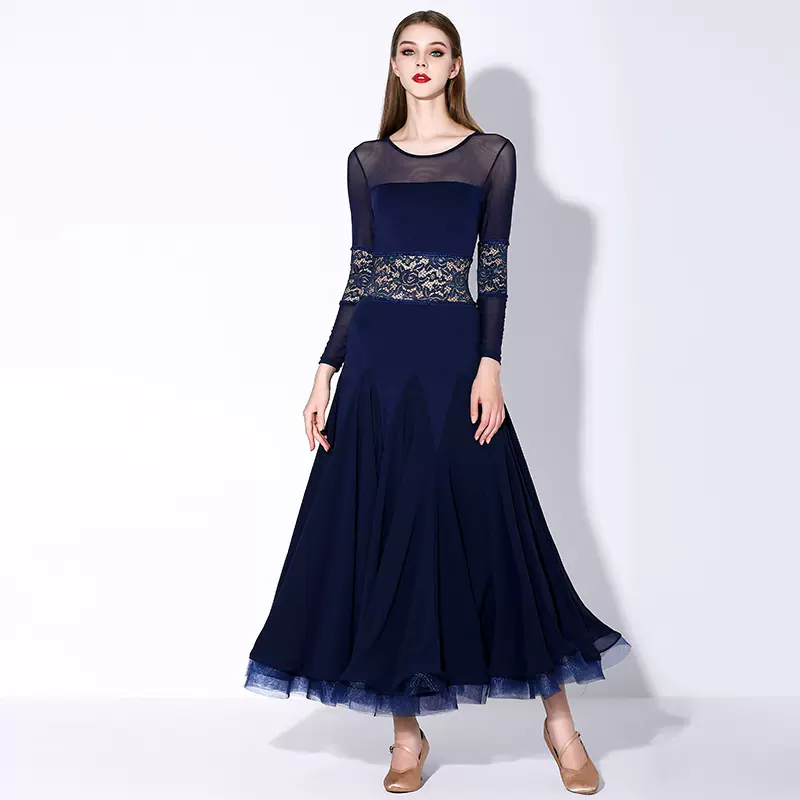 Women's Dark Blue Modern Dance Performance Dress Waltz Ballroom Dance Dress