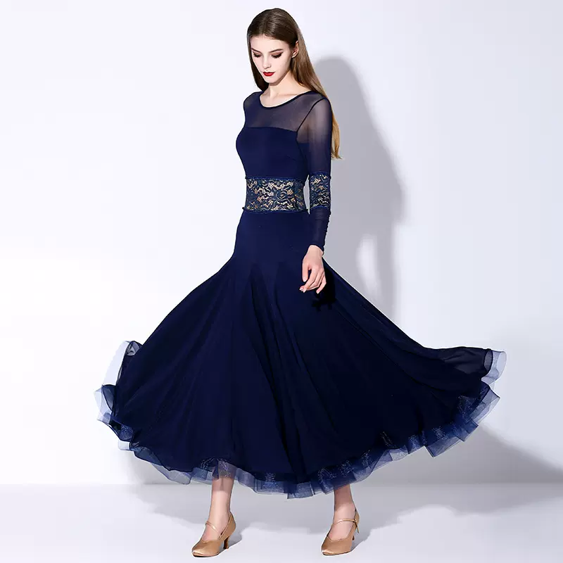 Women's Dark Blue Modern Dance Performance Dress Waltz Ballroom Dance Dress