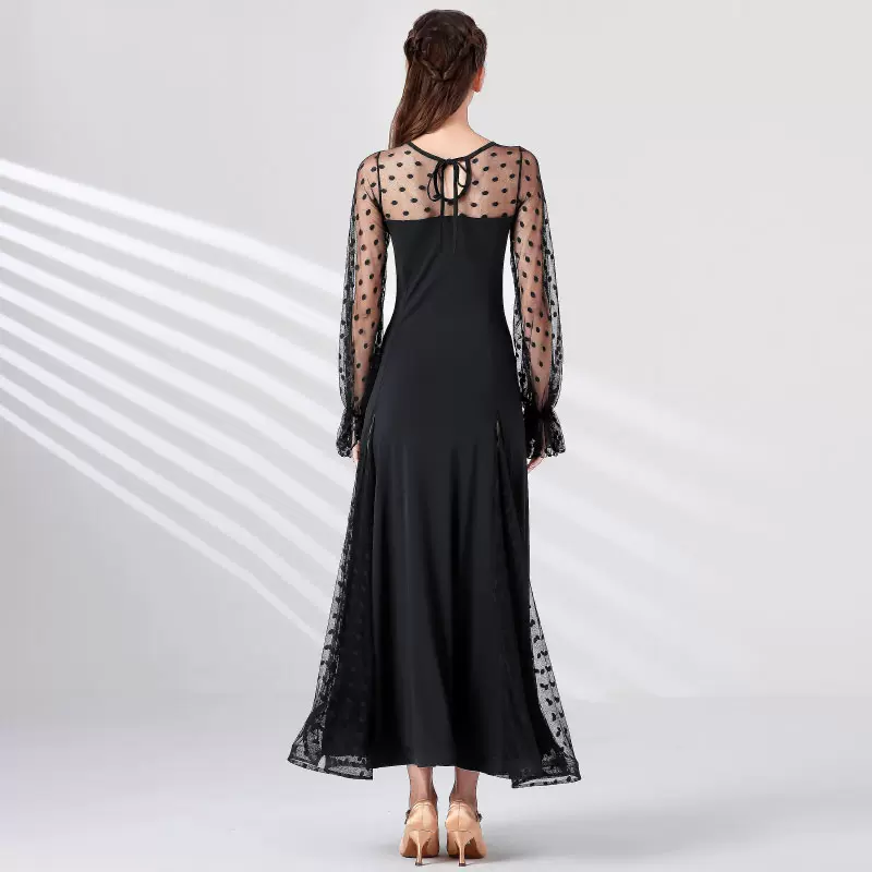 Women's Polka Mesh Modern Dance Performance Dress Waltz Ballroom Dance Dress