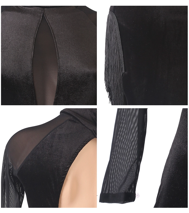 Customisable-Women's Black Velvet Latin Dance Dress Rumba Dance Practice Dresses Performance Dresses