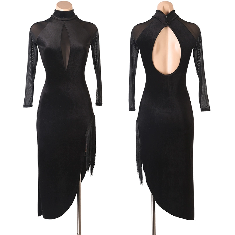 Customisable-Women's Black Velvet Latin Dance Dress Rumba Dance Practice Dresses Performance Dresses