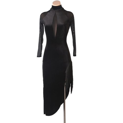 Customisable-Women's Black Velvet Latin Dance Dress Rumba Dance Practice Dresses Performance Dresses