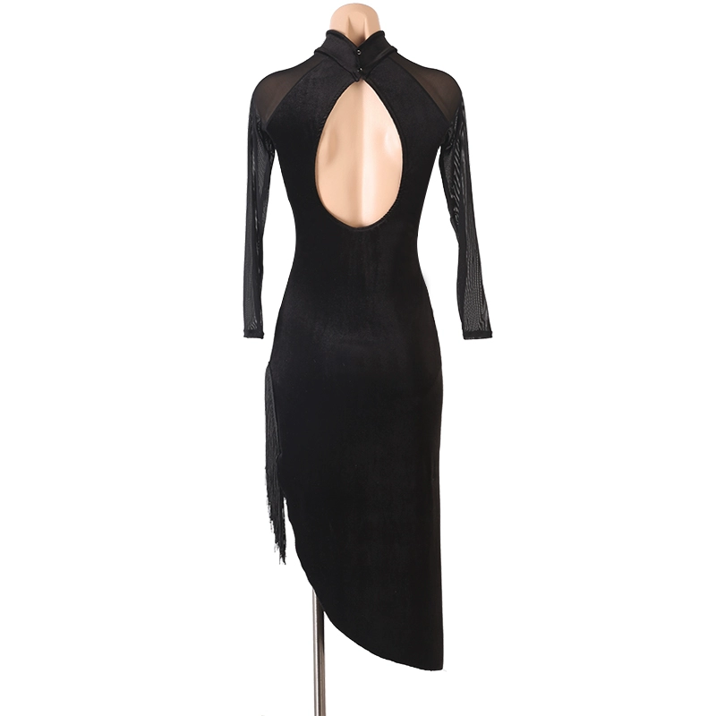 Customisable-Women's Black Velvet Latin Dance Dress Rumba Dance Practice Dresses Performance Dresses