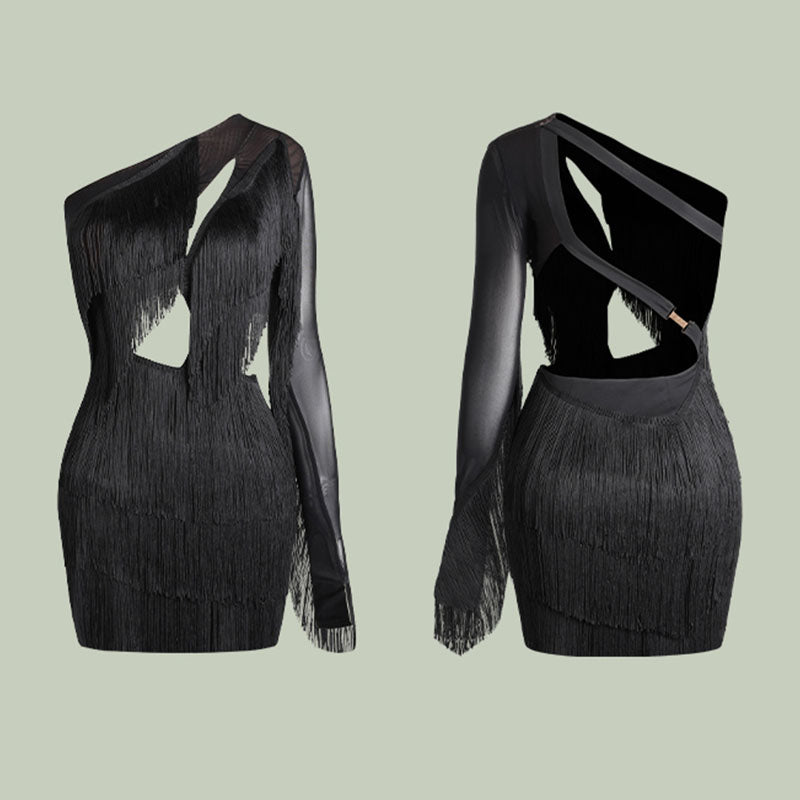 Z Women's Backless Tassel Latin Dance Dress Dance Wear Training Performance Dress