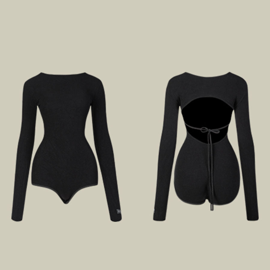 Z Girls Black Long-sleeved Dancewear Practice Tops Bodysuit