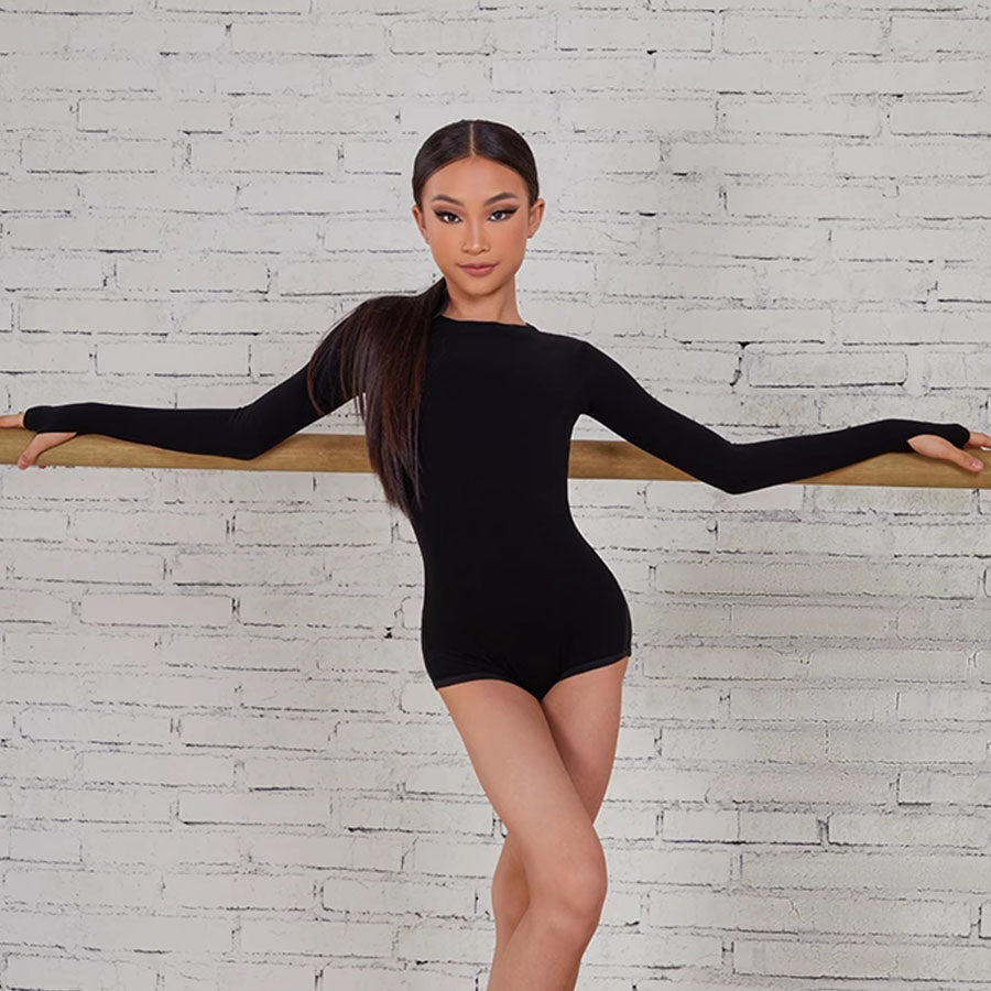 Z Girls Black Long-sleeved Dancewear Practice Tops Bodysuit