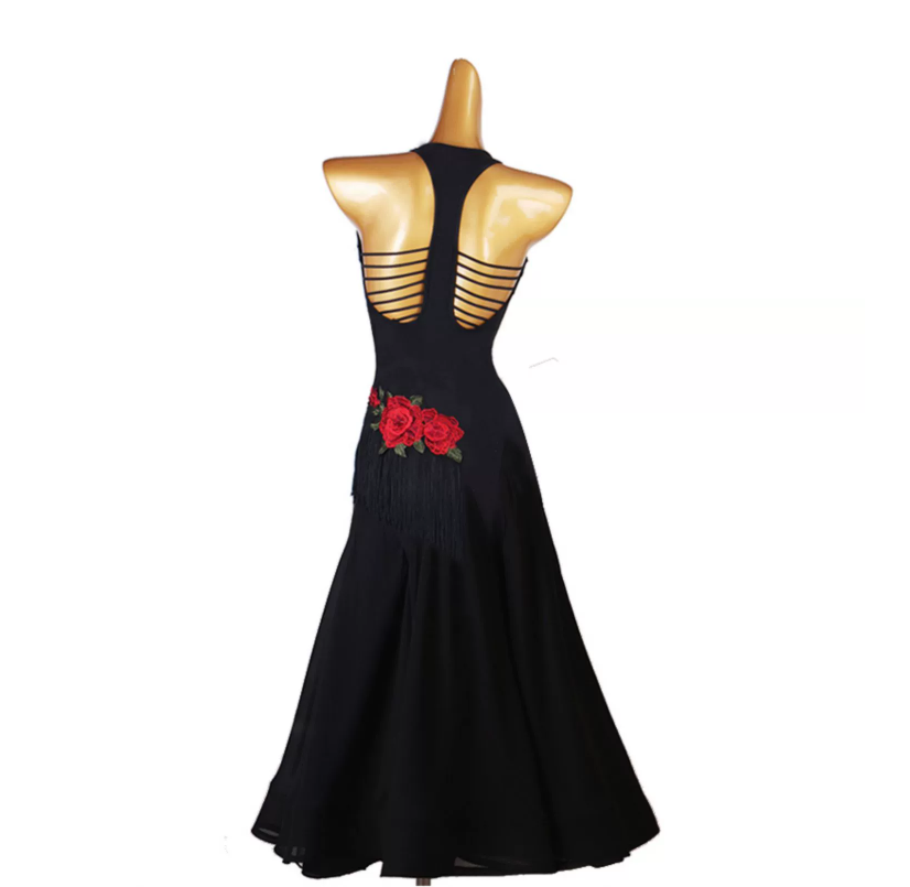 Customisable-Women's Black V-Neck DanceWear Ballroom Dance Dress