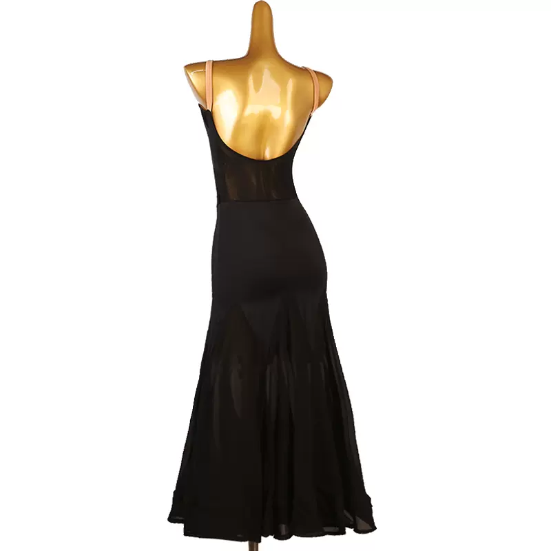 Customisable-Women's Black V-Neck Sleeveless DanceWear Ballroom Dance Dress
