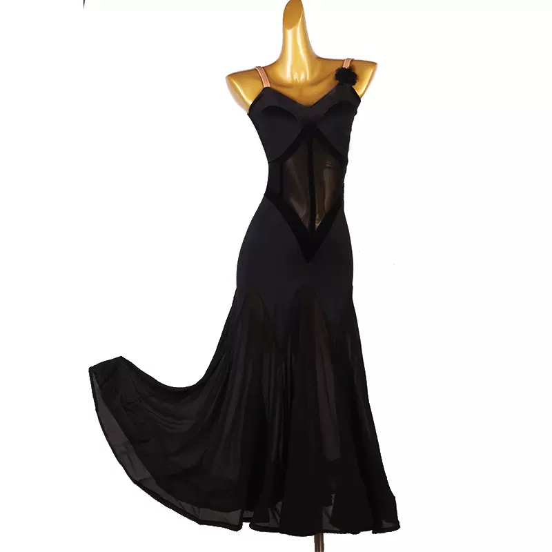 Customisable-Women's Black V-Neck Sleeveless DanceWear Ballroom Dance Dress