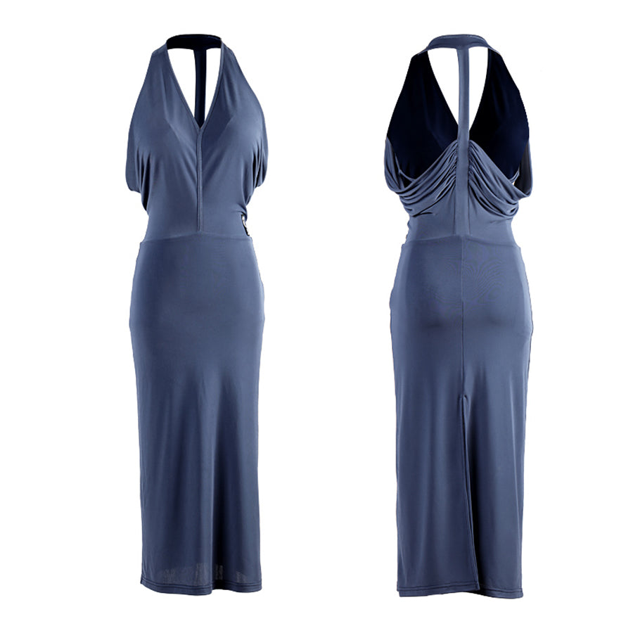 HC Women's Blue Spaghetti Straps Tassel Dance Dress DanceWear Performance Clothes