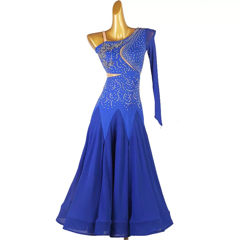 Customisable-Women's Off Shoulder Long Sleeve DanceWear Ballroom Dance Dress