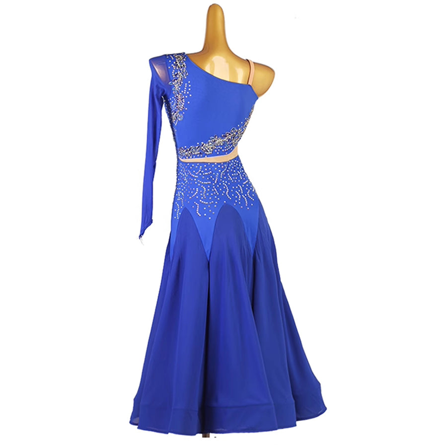 Customisable-Women's Off Shoulder Long Sleeve DanceWear Ballroom Dance Dress