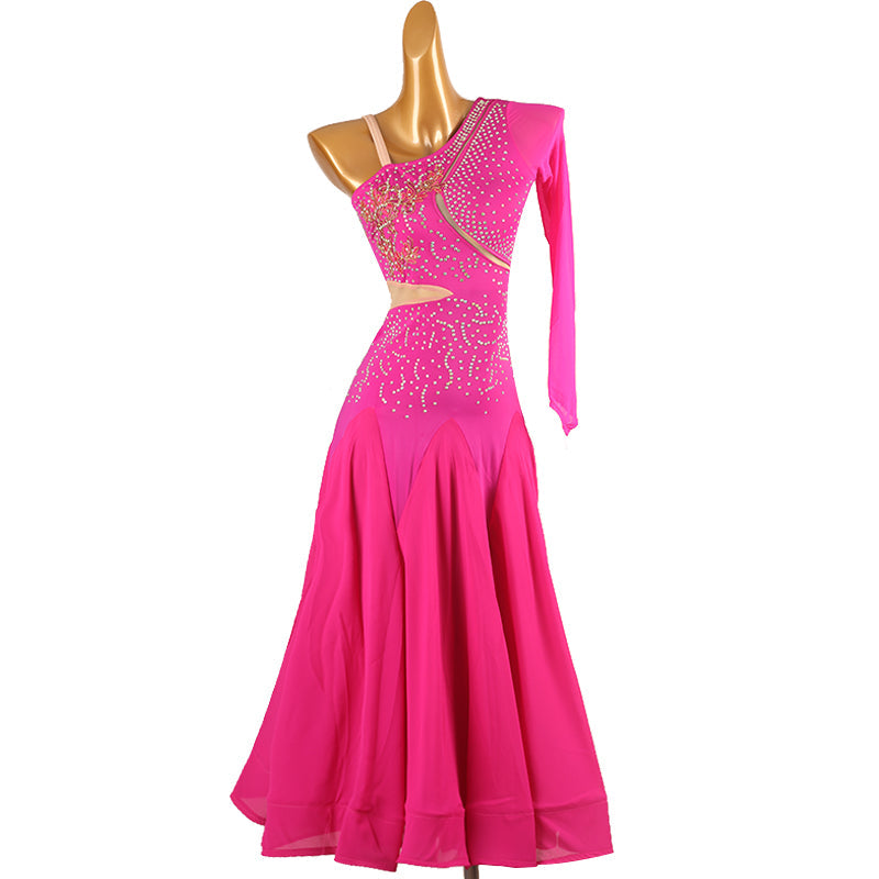Customisable-Women's Off Shoulder Long Sleeve DanceWear Ballroom Dance Dress